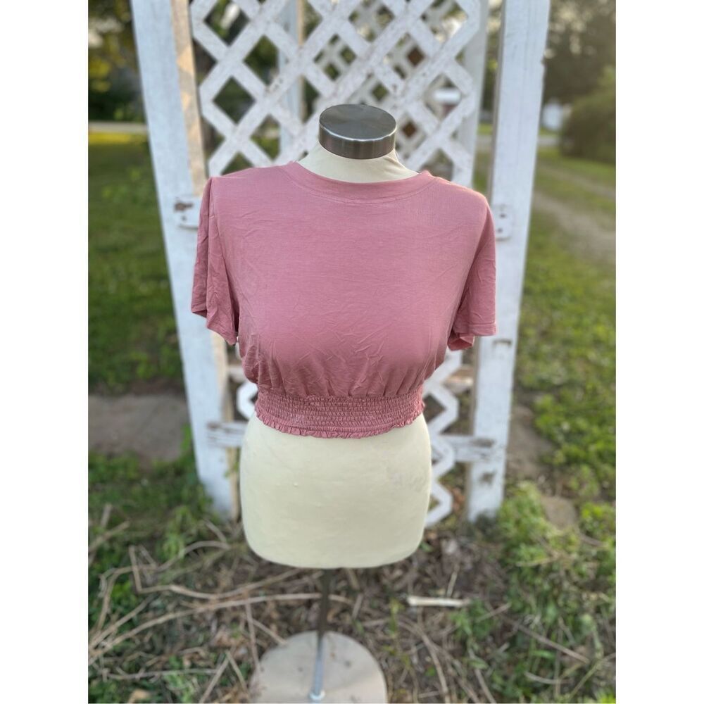 Carole Christian Stretchy Crop Shirt Large Mauve New